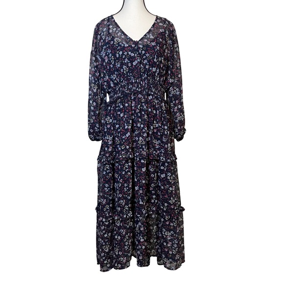 Time&Tru Womens Boho Cottagecore Dress Long Sleeve Smocked Waist Large Sheer NEW - Picture 1 of 13